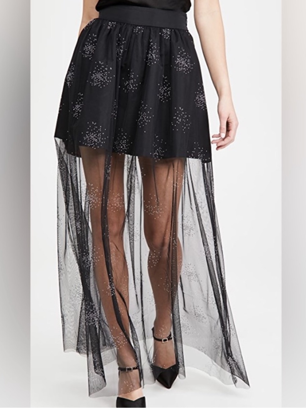 Ramy Brook New York Black & Silver Tulle Embellished Alicia Skirt, Sz 4